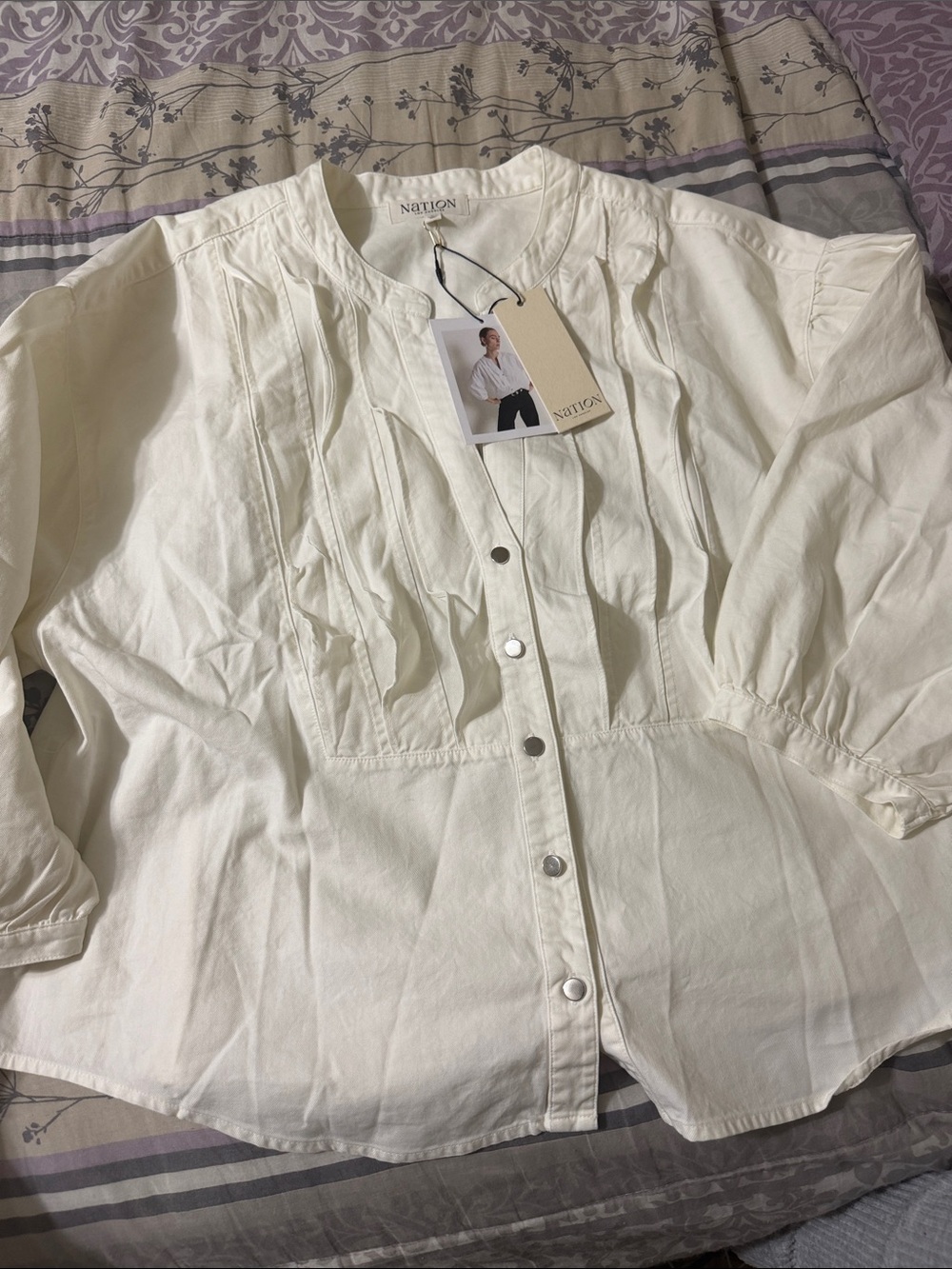 NATION Los Angeles Ivory Button-Front Pintuck Blouse